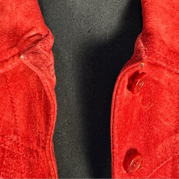 Vintage 90s Live a Little Red Leather Suede Jacket, Size PP (XS) - Picture 2 of 10
